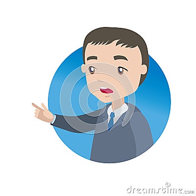 Excited man in business suit points finger forward Vector Illustration