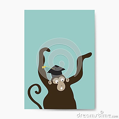 Excited monkey wearing a graduation hat cartoon vector Vector Illustration