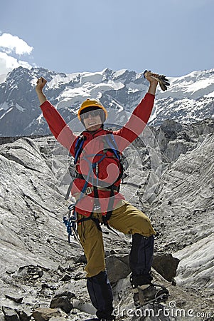 Excited mountain climber #1 Stock Photo