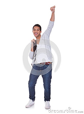Excited Student Man Stock Photo