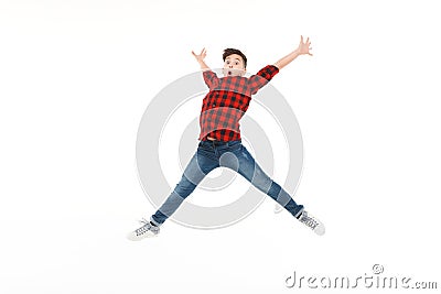 Excited teen in jump Stock Photo