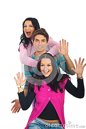 Excited three friends Stock Photo