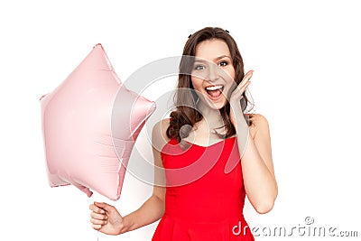 Excited woman with balloon Stock Photo