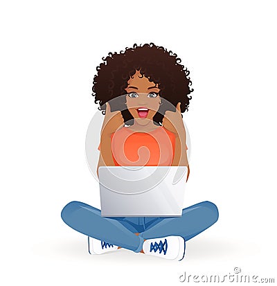 Excited woman with laptop Vector Illustration