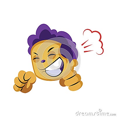 Excited yellow boy with purple hair vector sticker illustration on a Vector Illustration