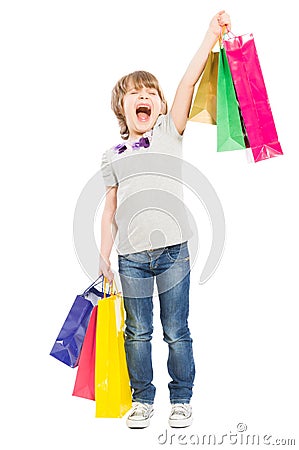 Excited young shopping girl shouting for joy Stock Photo