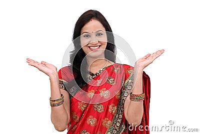Excited young traditional Indian woman Stock Photo