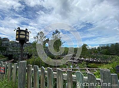 The exciting Hagrid`s Magical Creatures roller coaster ride at Universal Studios in Orlando, FL Editorial Stock Photo