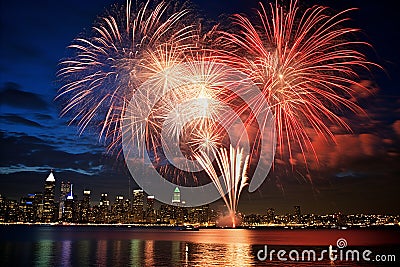 Exciting New Year Festivities. Sparkling Fireworks, Enchanting Music, and Vibrant Celebrations Stock Photo