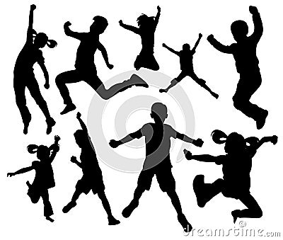 exciting passion jumping kids silhouette illustration logo design Cartoon Illustration