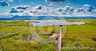 Exciting summer view from flying drone of Riserva Naturale Statale Lago di Lesina Stock Photo