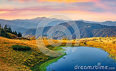 Exciting sunrise in Carpathian mountains. Stock Photo