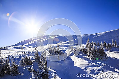 Exciting sunrise in the Ukrainian Carpathian mountains Stock Photo