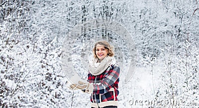 Exciting winter photoshoot ideas. Snow games. Building snowman. Frozen landscape. Snow makes everything outdoors look Stock Photo
