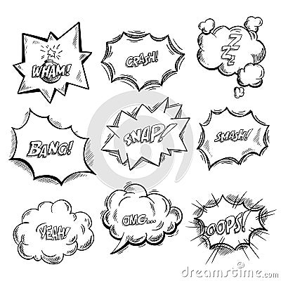 Exclamation clouds sketch and onomatopoeia comic Vector Illustration