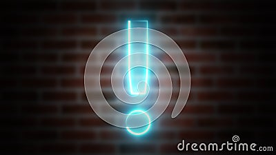 Exclamation mark neon sign on a background of brickwork, computer generated. 3d rendering of wireframe symbol with Stock Photo