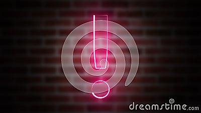 Exclamation mark neon sign on a background of brickwork, computer generated. 3d rendering of wireframe symbol with Stock Photo
