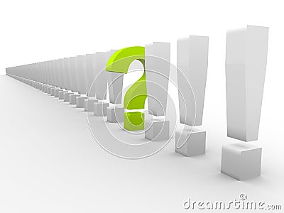 Exclamation marks and one question mark Stock Photo