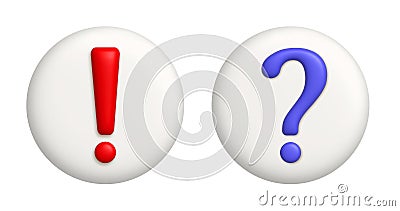 Exclamatory and interrogative mark. 3d icons on white round button. 3d vector realistic design element Vector Illustration
