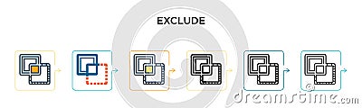 Exclude vector icon in 6 different modern styles. Black, two colored exclude icons designed in filled, outline, line and stroke Vector Illustration