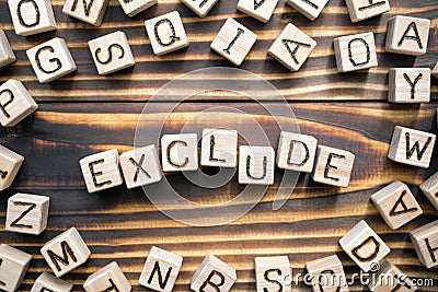 exclude wooden cubes with letters Stock Photo