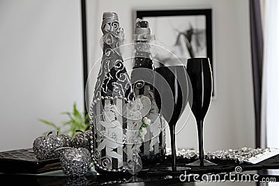 Exclusive bottle black glasses Stock Photo