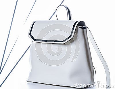 White women`s leather backpack. Fashion bag on white background Stock Photo