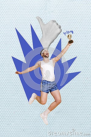 Exclusive magazine picture sketch collage image of lucky guy winning sport prize isolated painting background Stock Photo