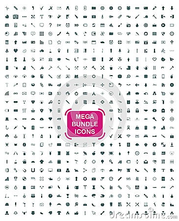 Exclusive Mega Bundle Icons Pack. Collection universal solid icons for website Stock Photo