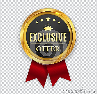 Exclusive Offer Golden Medal Icon Seal Sign on White B Vector Illustration