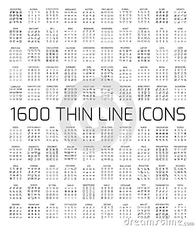 Exclusive 1600 thin line icons set Vector Illustration