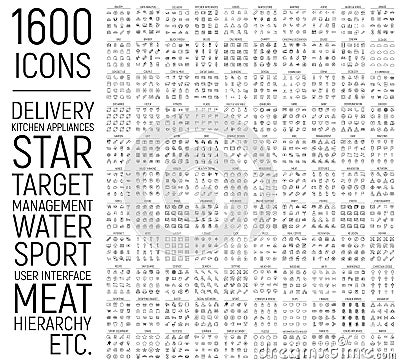 Exclusive 1600 thin line icons set Vector Illustration