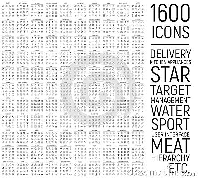 Exclusive 1600 thin line icons set Vector Illustration