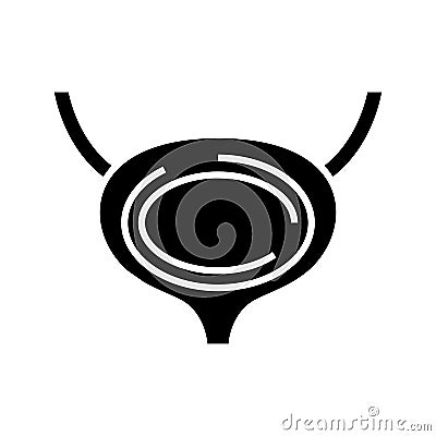 Excretory bladder black icon, concept illustration, vector flat symbol, glyph sign. Cartoon Illustration