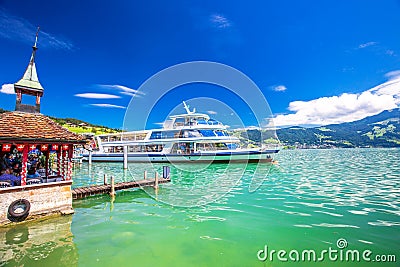 Excursion ship at famous Lake Zug on a sunny day, Switzerland Editorial Stock Photo