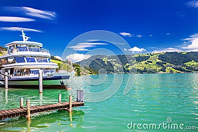 Excursion ship at famous Lake Zug on a sunny day, Switzerland Editorial Stock Photo