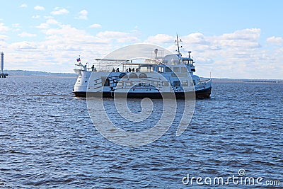 Excursion ship in Gulf of Finland near Kronstadt Editorial Stock Photo