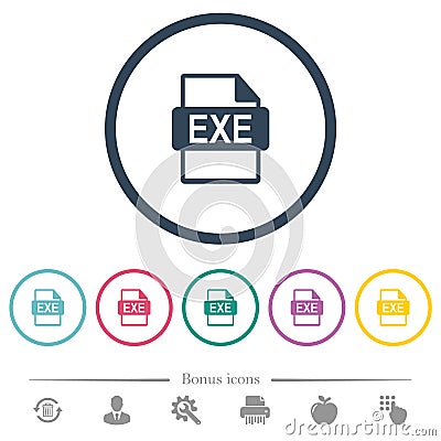 EXE file format flat color icons in round outlines Stock Photo