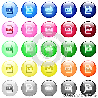 EXE file format icons in color glossy buttons Stock Photo