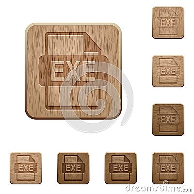 EXE file format wooden buttons Stock Photo