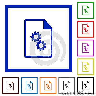 Executable file flat framed icons Stock Photo