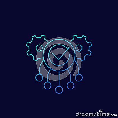 Execution icon with gears, linear Vector Illustration