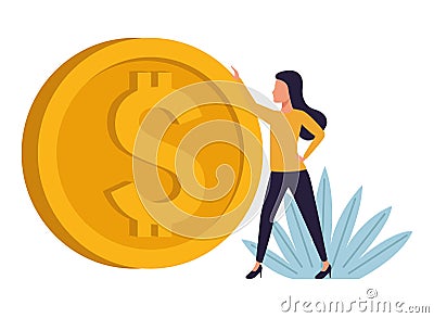 Executive businesswoman with big coin Vector Illustration