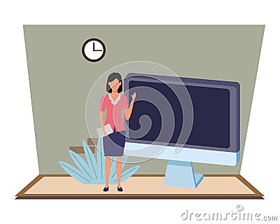 Executive businesswoman with computer screen and document Vector Illustration