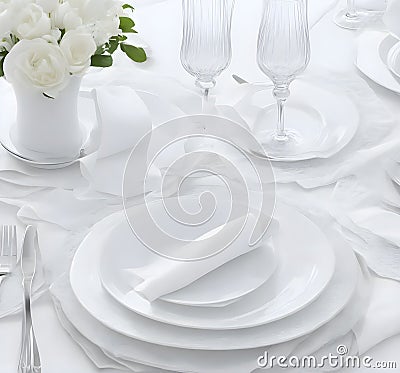 Executive dinner table plates premium set white color Stock Photo