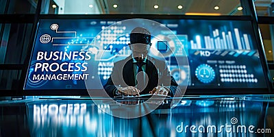 Executive Enhancing Operational Efficiency with Business Process Management BPM via a Digital Interactive Workflow Platform Stock Photo