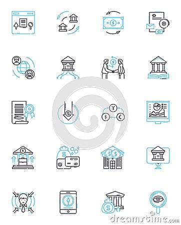 Executive income linear icons set. Wealth, Success, Fortune, Opportunity, Career, Achievement, Prosperity line vector Vector Illustration