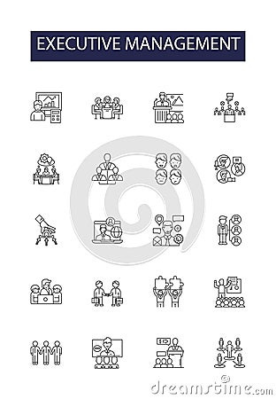 Executive management line vector icons and signs. executive, business, manager, office, success, laptop, modern Vector Illustration