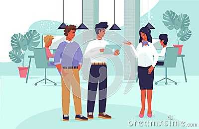 Executive Manager Giving Advice to Male Coworkers Vector Illustration