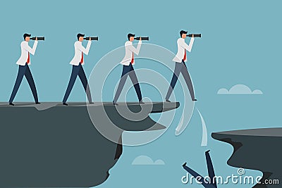 Businessman falling from a cliff while looking though a binocular to find long distance target Vector Illustration